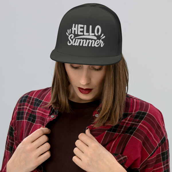 Hello Summer - Embroidered Trucker Cap - -