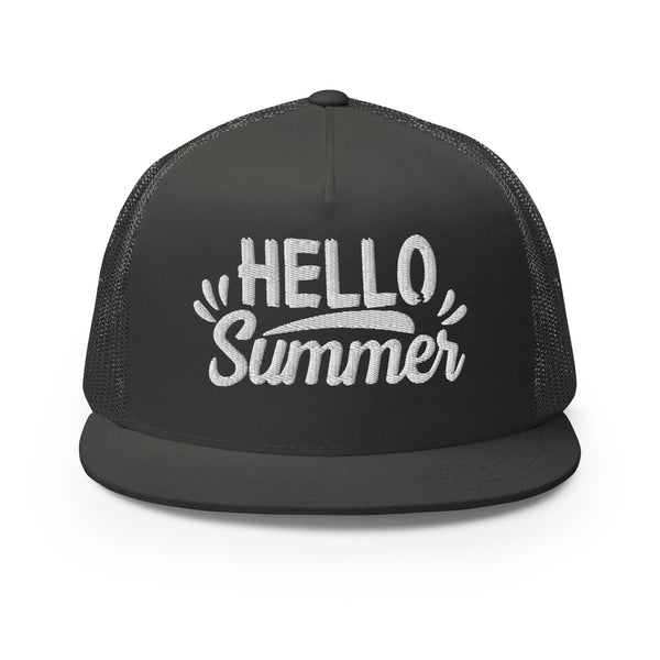 Hello Summer - Embroidered Trucker Cap - Charcoal -