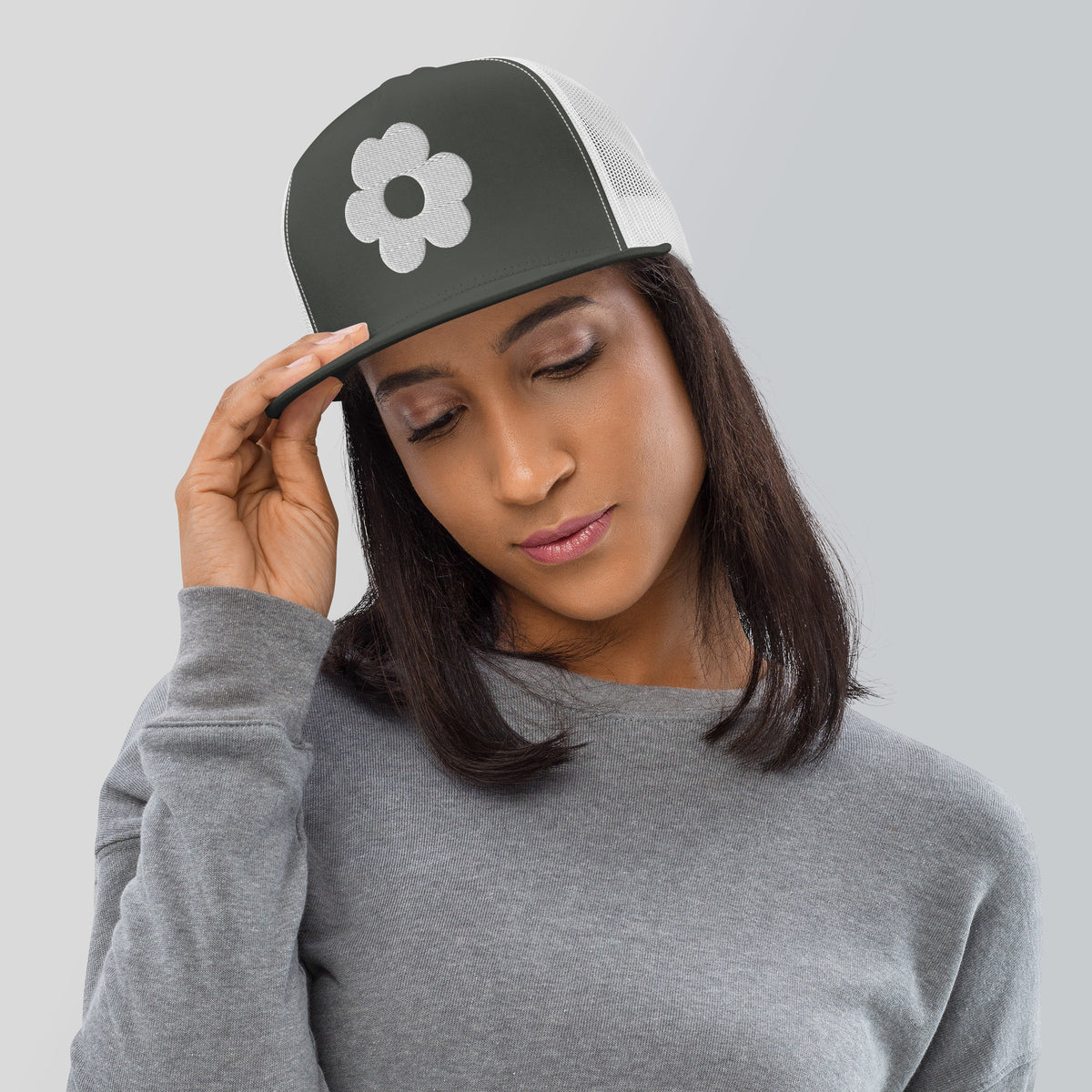 Blooming Memories - Floral Trucker Cap - Charcoal White - Caps