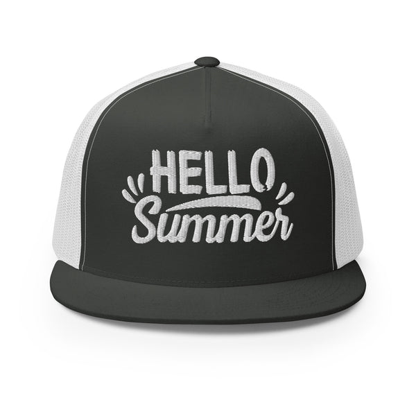 Hello Summer - Embroidered Trucker Cap - Charcoal White -