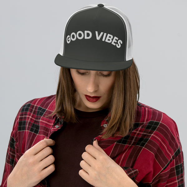 Spread Good Vibes with Our Trucker Cap - Charcoal White -