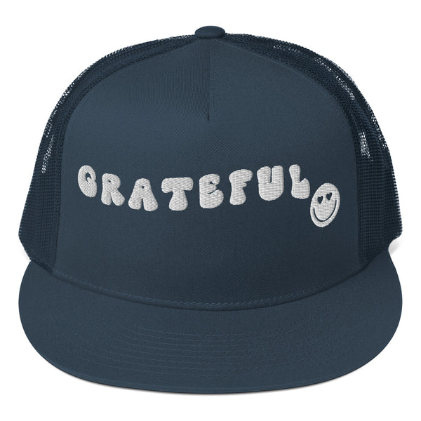 Grateful Vibes - Smiley Face Trucker Cap - Navy -