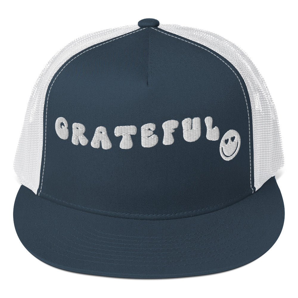 Grateful Vibes - Smiley Face Trucker Cap - Navy White -