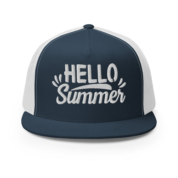 Hello Summer - Embroidered Trucker Cap - Navy White -