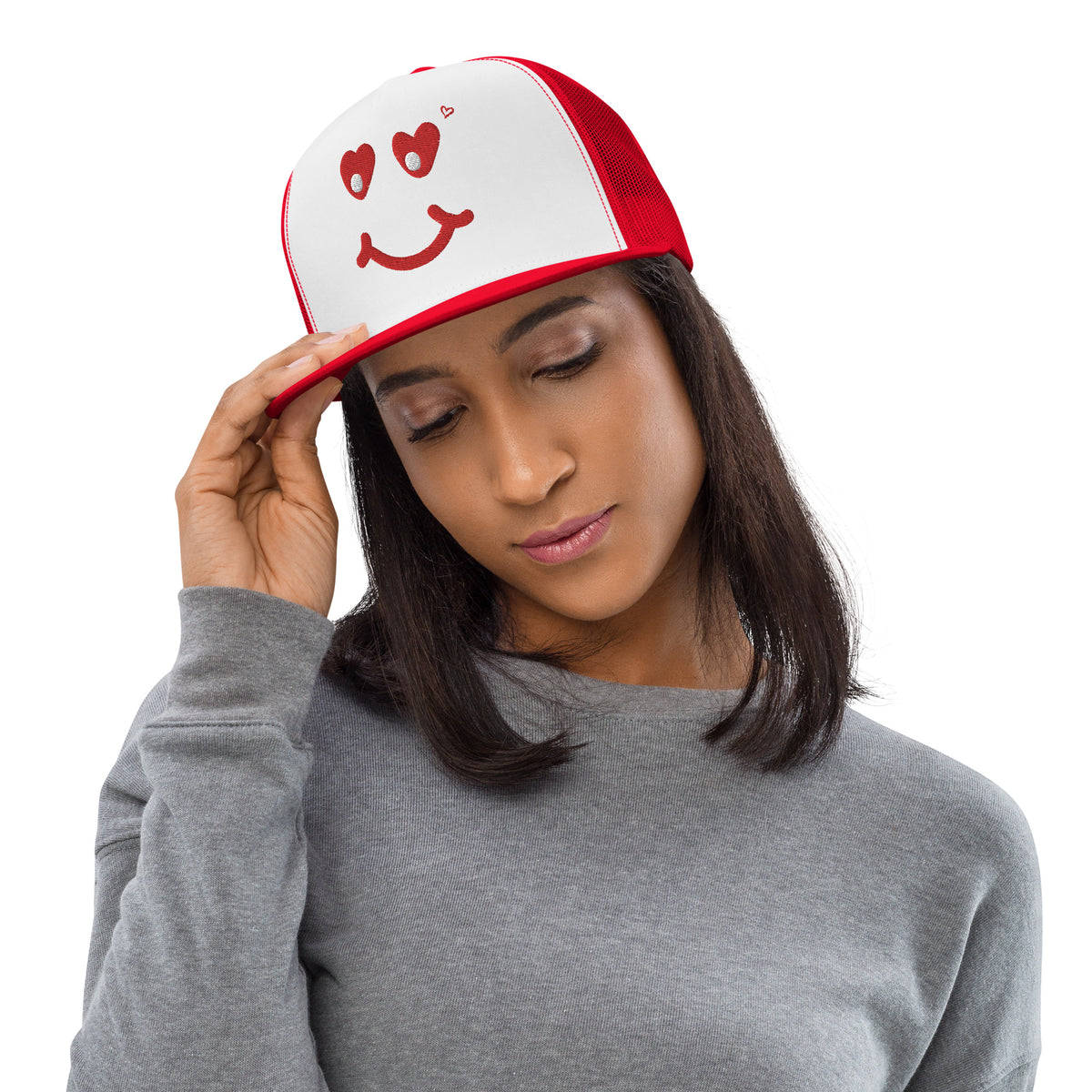 Smile On - Emotive Trucker Cap - Red White Red -