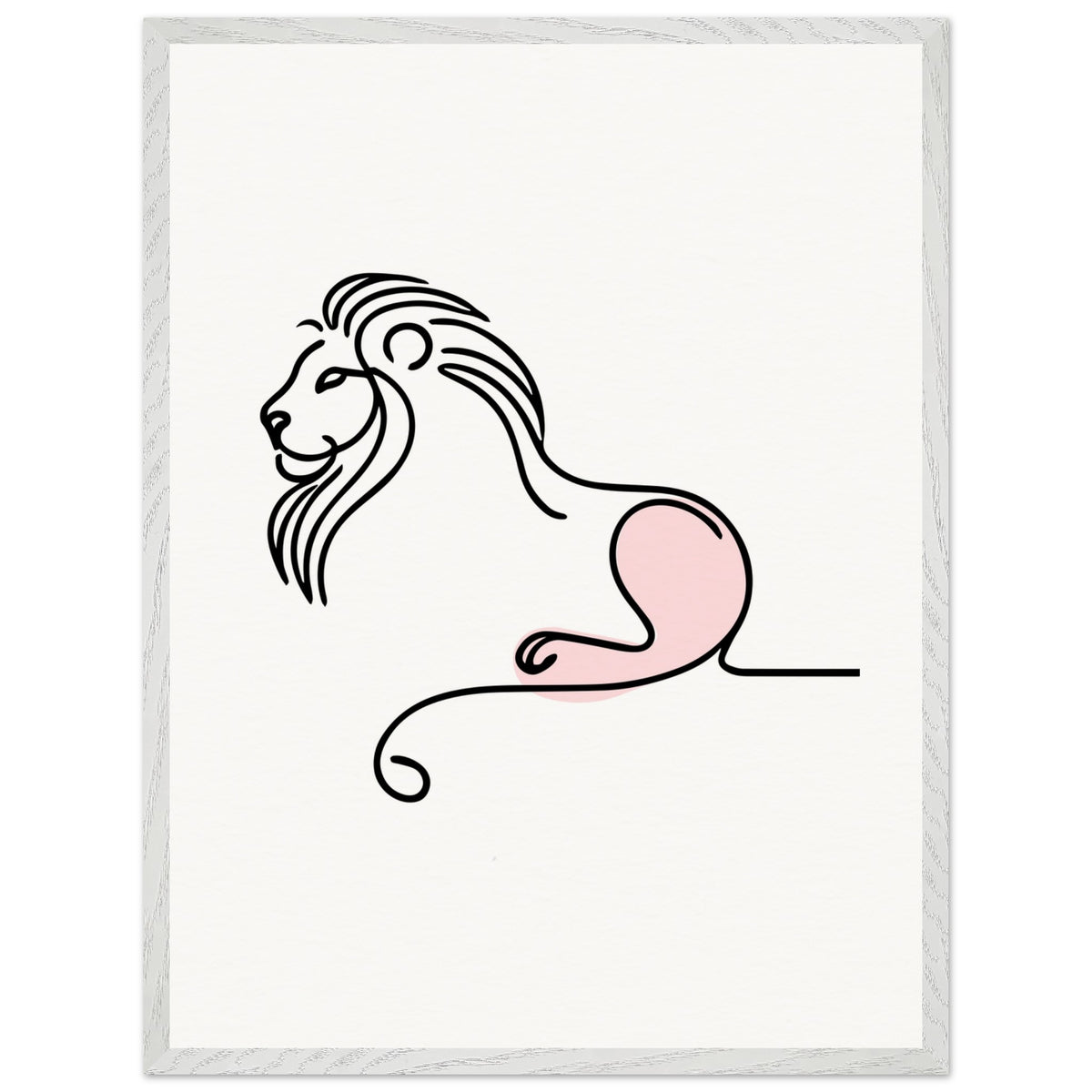 Majestic Serenity - Lion Line Art Poster - 60x80 cm 24x32″ White frame - Wooden Framed Posters