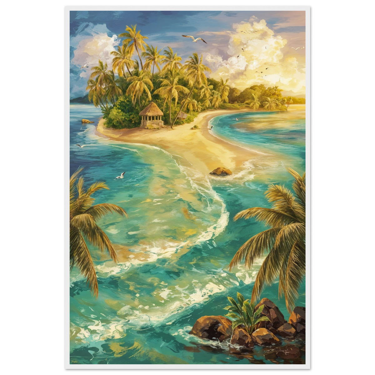 Island Paradise Beach Scene Art Print - - Wooden Framed Posters