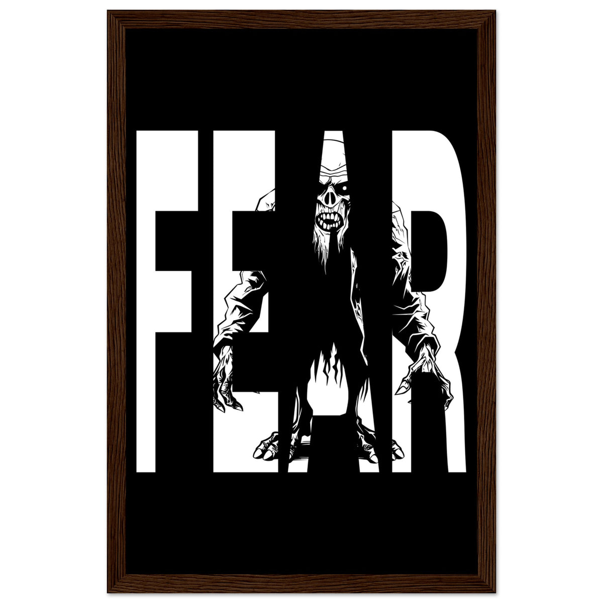 Embrace Fear - Bold Horror Art - 28x43 cm XL (11x17″) Dark wood frame - Wooden Framed Posters