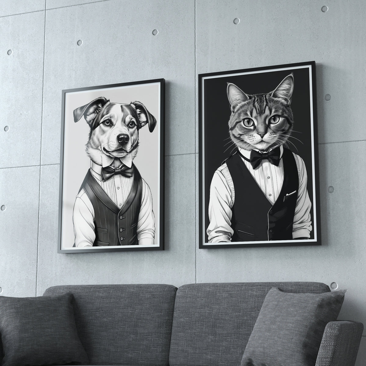 Sophisticated Tails - Cat and Dog - 12x18 - Framed Posters