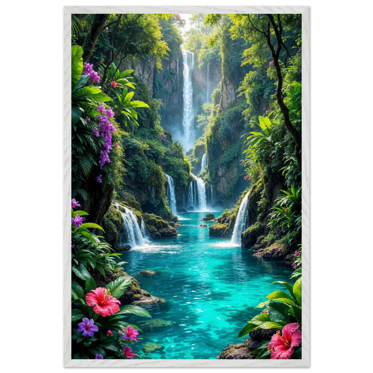 Tropical Falls Escape Poster – Gift for Nature Lovers - - Wooden Framed Posters