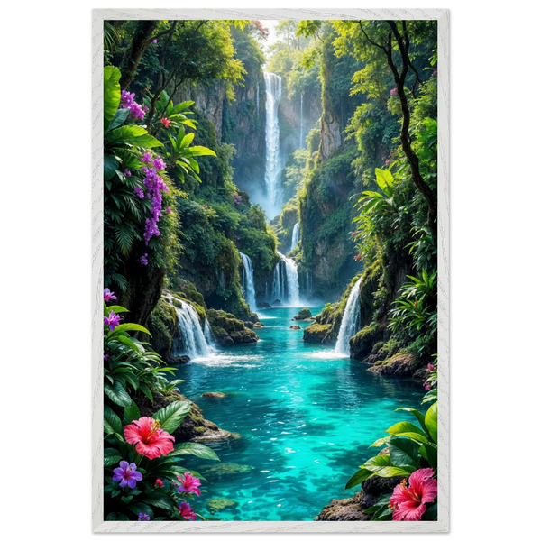 Tropical Falls Escape Poster – Gift for Nature Lovers - - Wooden Framed Posters