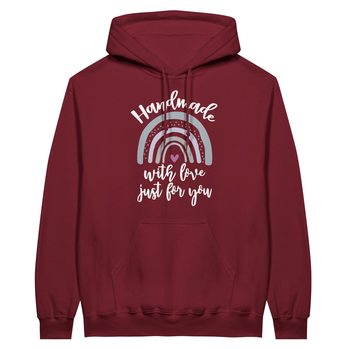 Handmade with Love - Rainbow Text Unisex Hoodie - Garnet - Hoodies