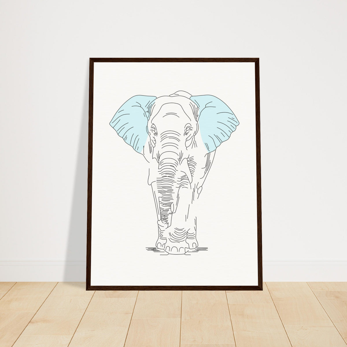 Sublime Serenity - Elephant in Pastel - 45x60 cm 18x24″ Dark wood frame - Wooden Framed Posters