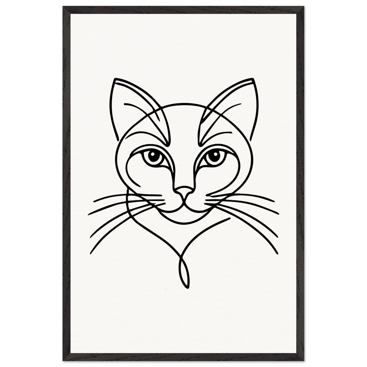 Timeless Cat Line Art - Natural Wood Framed Elegance - - Wooden Framed Posters