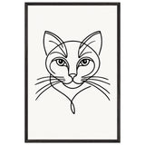 Timeless Cat Line Art - Natural Wood Framed Elegance - - Wooden Framed Posters