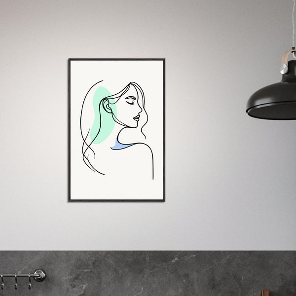 Elegance in Line - Minimalist Female Profile Art - - Wooden Framed Posters