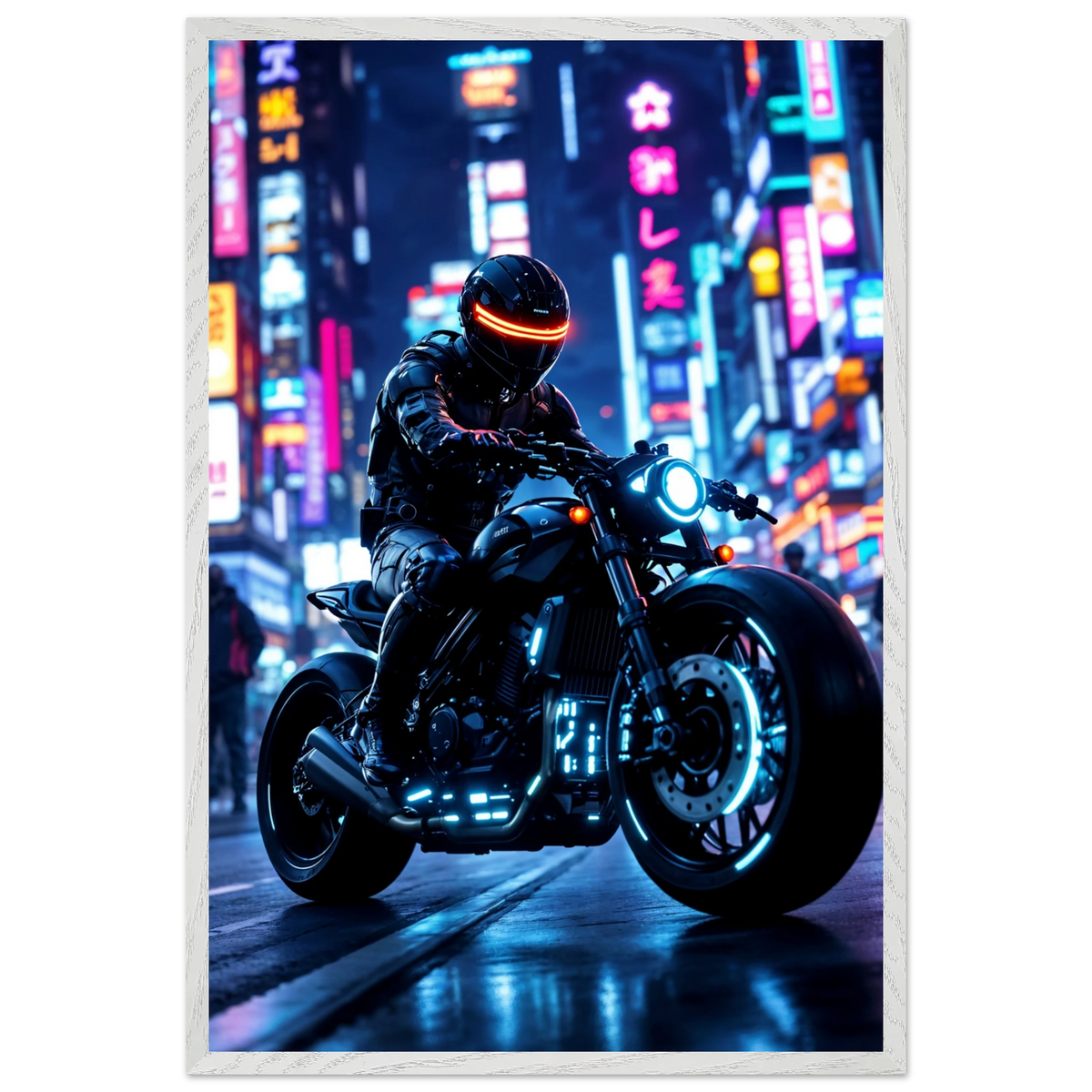 Neon Night Rider Poster – Gift for Biker Souls - - Wooden Framed Posters