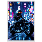 Neon Night Rider Poster – Gift for Biker Souls - - Wooden Framed Posters
