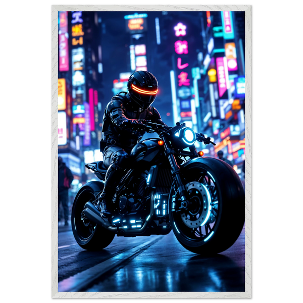 Neon Night Rider Poster – Gift for Biker Souls - - Wooden Framed Posters
