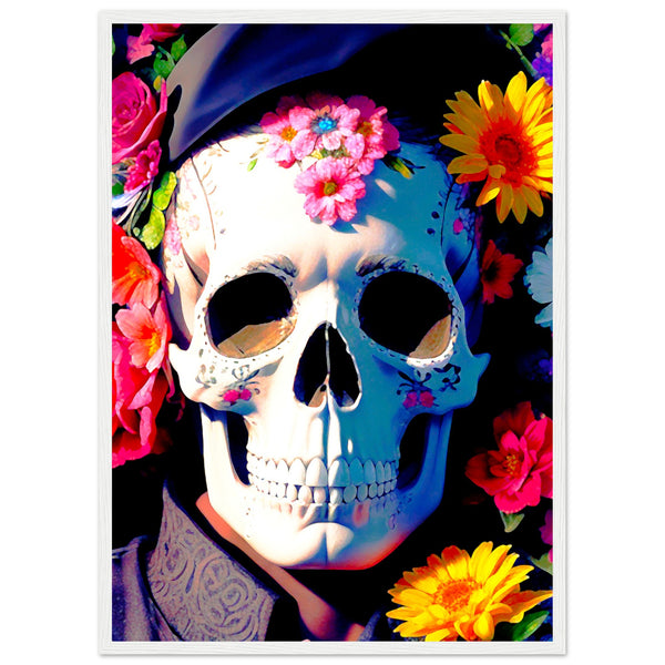 Mystical Bloom - Premium Floral Skull Poster - 50x70 cm 20x28″ White frame - Wooden Framed Posters