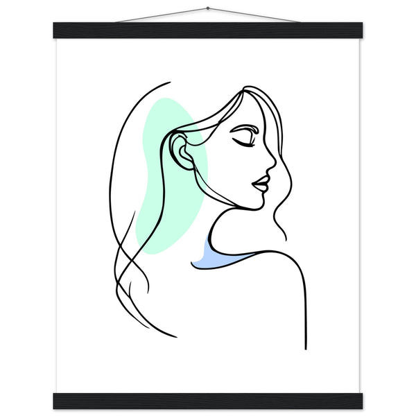 Elegance in Line - Minimalist Female Profile Art with Wooden Hangers - - Posters With Hanger