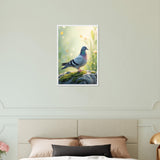 Peaceful Perch - Dove on Mossy Rock Print - 40x60 cm 16x24″ White frame - Wooden Framed Poster