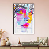 Color Meets Lines - Futuristic Portrait in Premium Frame - Black frame - Framed Posters