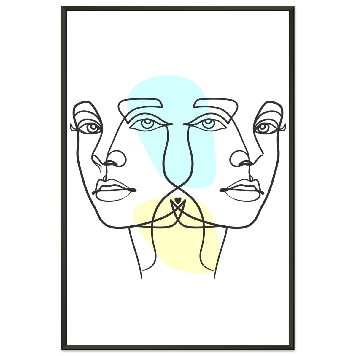 Twins in Harmony - Minimalist Faces with Pastel Touch - 60x90 cm 24x36″ - Metal Framed Posters