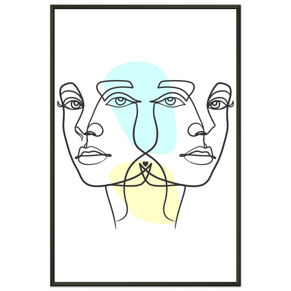 Twins in Harmony - Minimalist Faces with Pastel Touch - 60x90 cm 24x36″ - Metal Framed Posters