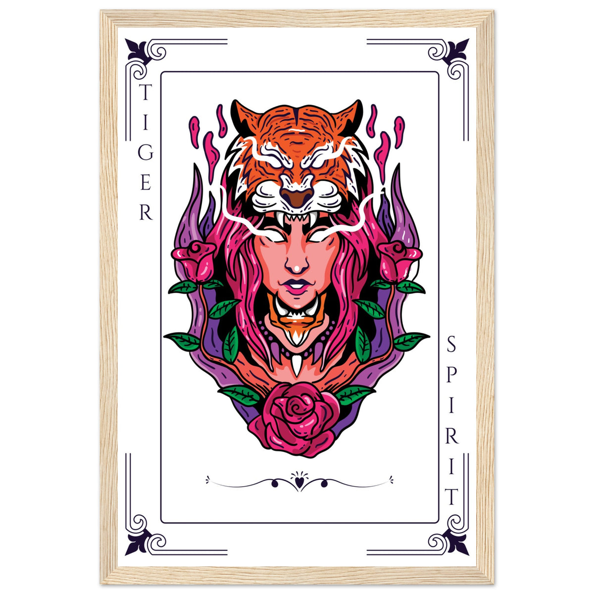 Artistry Unleashed - Warrior, Sacred Bull, and Tiger Spirit - 30x45 cm 12x18″ Wood frame Tiger Spirit - Wooden Framed Posters