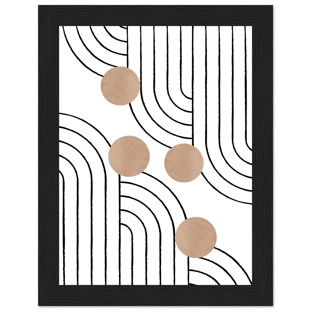 Timeless Elegance - Abstract Line Art with Natural Tones - 15x20 cm 6x8″ Black frame - Wooden Framed Posters