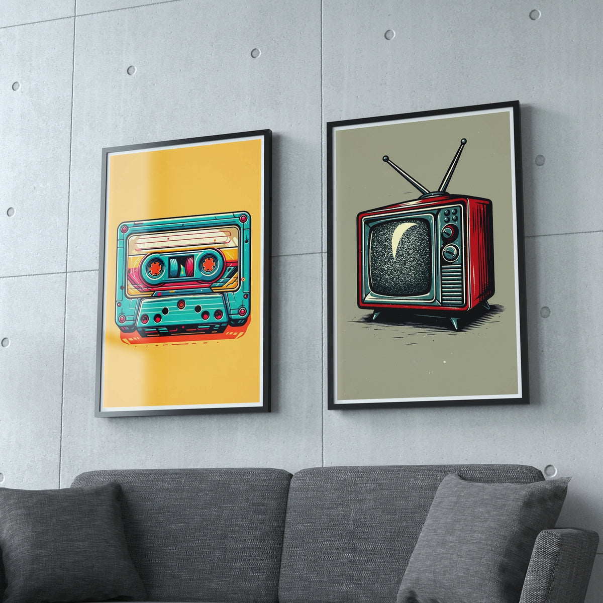 Retro Vibes - Cassette & TV - 24x36 - Framed Posters