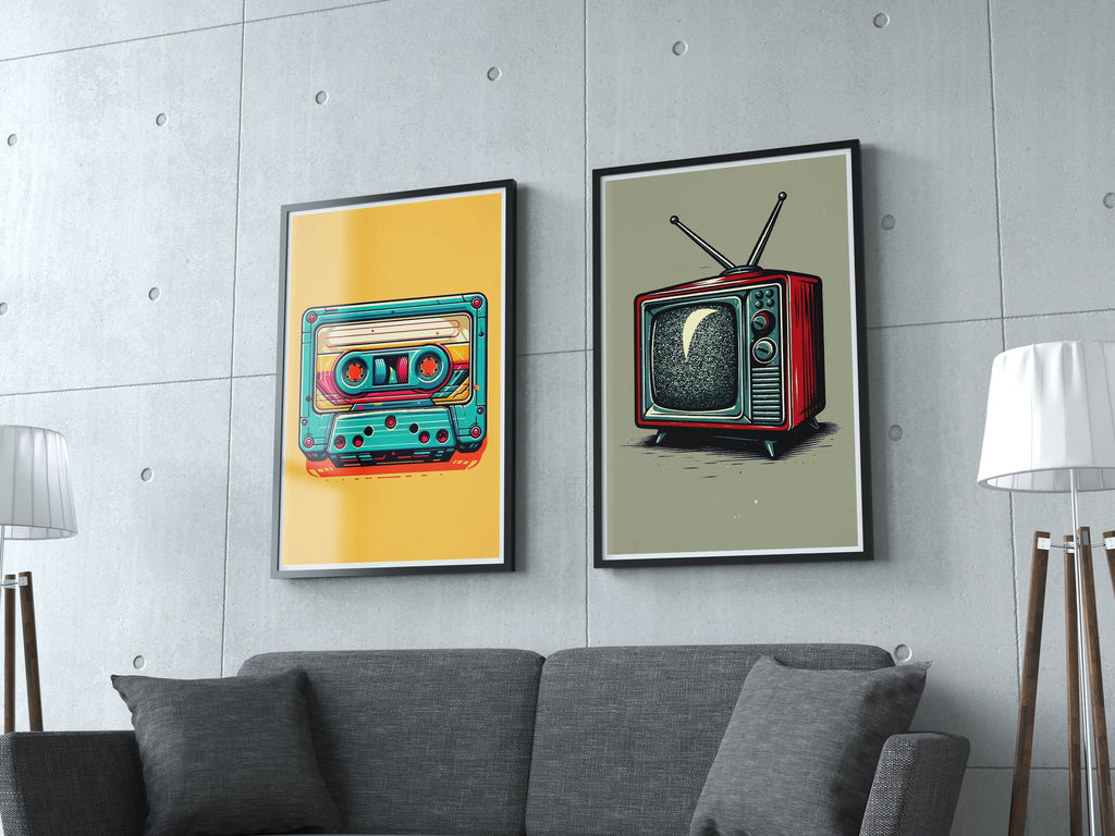 Retro Vibes - Cassette & TV - 24x36 - Framed Posters