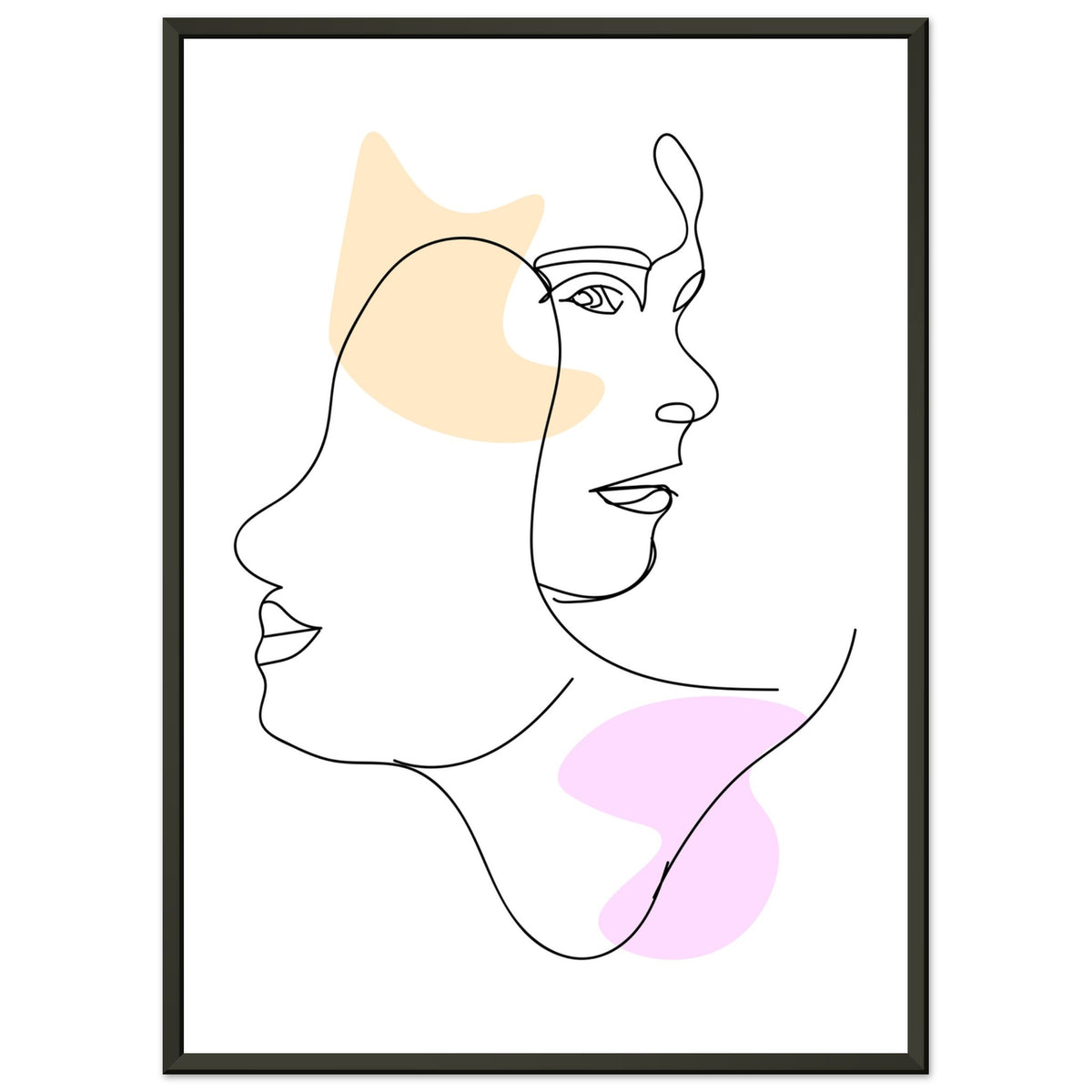 Mirrored Elegance - Artistic Line Faces in Gentle Tones - 50x70 cm 20x28″ - Metal Framed Posters