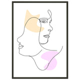 Mirrored Elegance - Artistic Line Faces in Gentle Tones - 50x70 cm 20x28″ - Metal Framed Posters