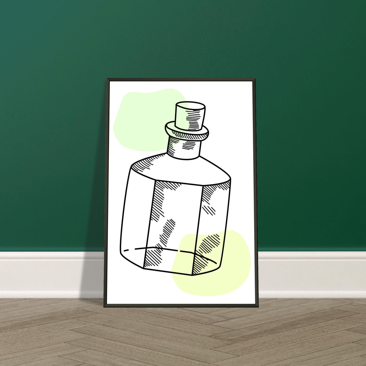 Vintage Charm - Line Art Bottle with Pastel Accents - - Metal Framed Posters