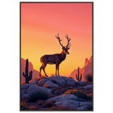 Desert Majesty - Sunset Deer Framed Poster - - Metal Framed Posters