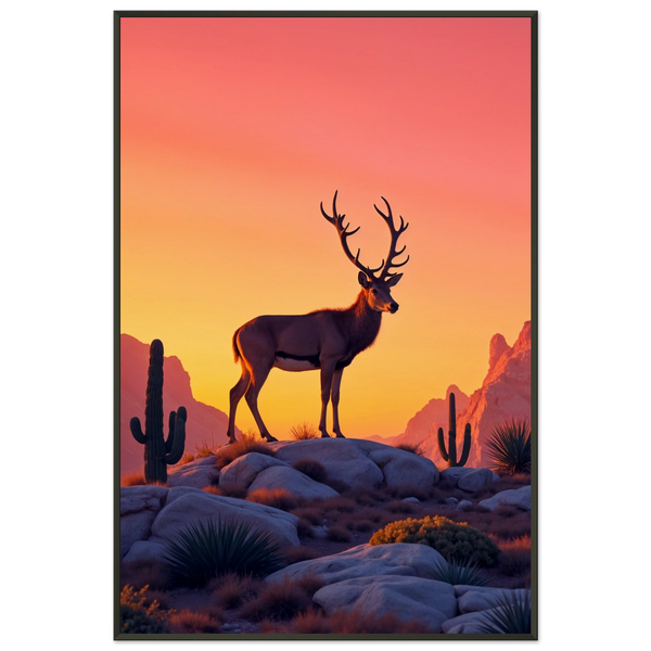 Desert Majesty - Sunset Deer Framed Poster - - Metal Framed Posters