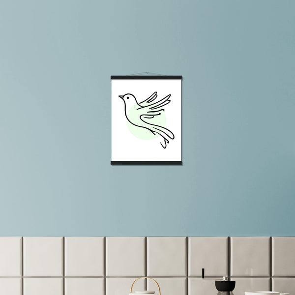 Serene Wings - Bird Art Poster with Magnetic Wooden Hanger - - Posters With Hanger