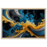 Ethereal Waves - Vibrant Motion in Blue and Yellow - 60x90 cm 24x36″ - Framed Canvas