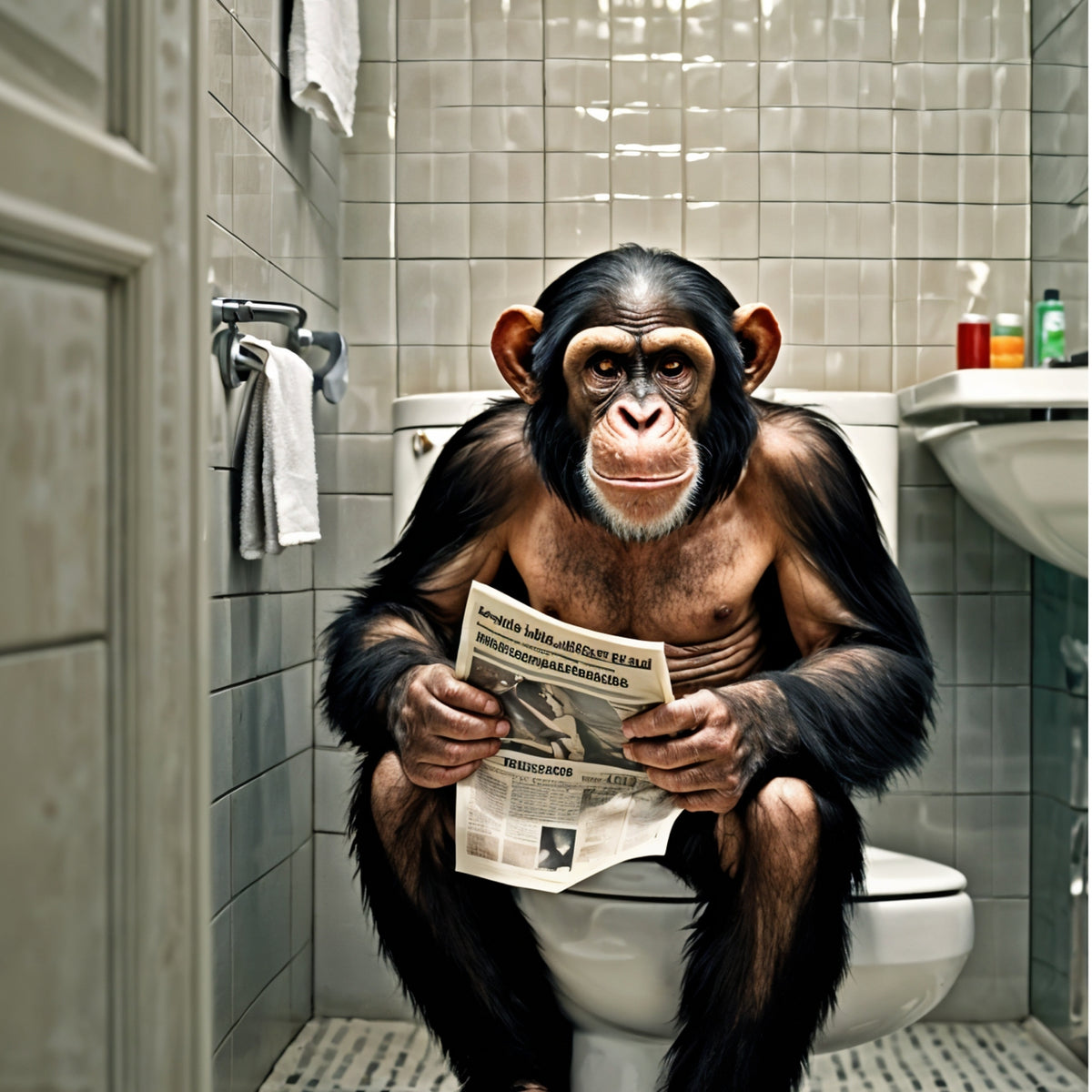 Monkey Business - Bathroom Edition - 24x36 - Framed Posters