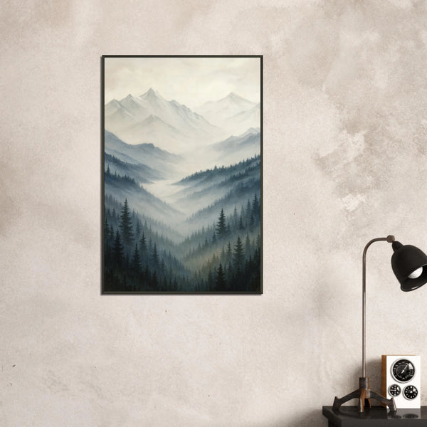 Misty Peaks – Tranquil Metal Framed Poster Gift - - Metal Framed Posters
