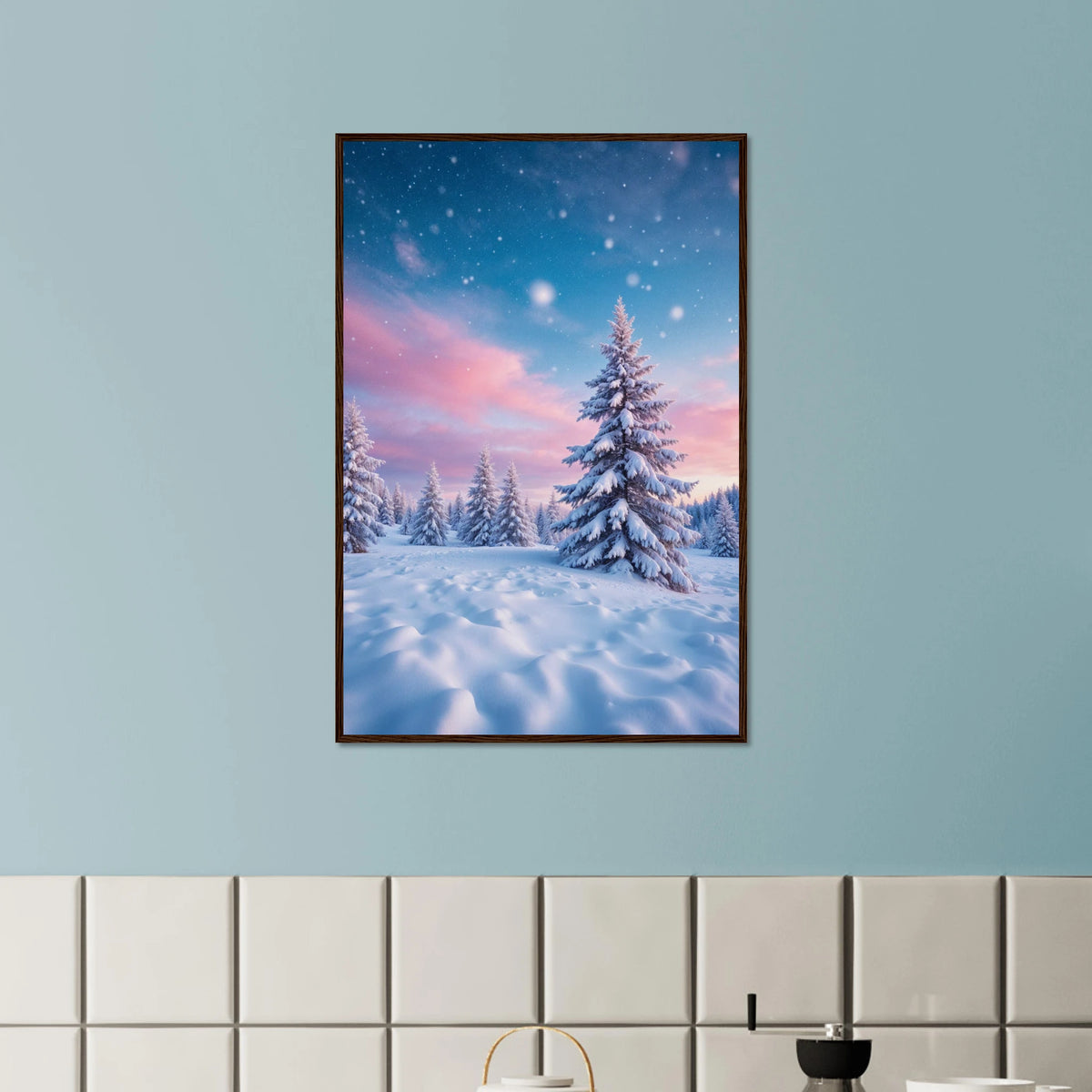 Winter Magic Framed Poster – A Cozy Gift for Her - Dark wood frame - Wooden Framed Posters