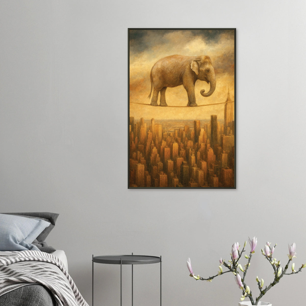 Give Big Dreams – Elephant on Wire Metal Framed Poster - - Metal Framed Posters