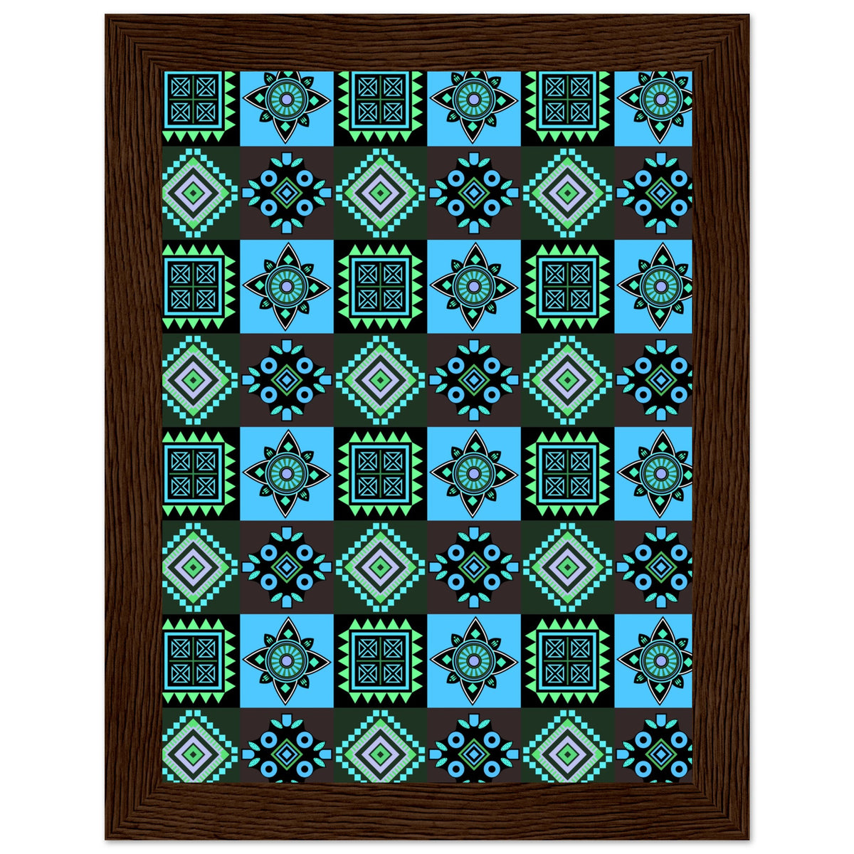 Symmetry in Blue - Luxurious Framed Print - 15x20 cm 6x8″ Dark wood frame - Wooden Framed Posters