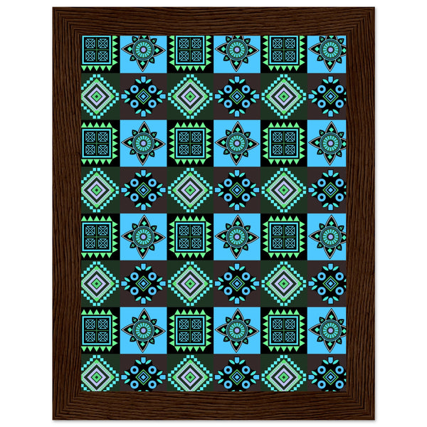 Symmetry in Blue - Luxurious Framed Print - 15x20 cm 6x8″ Dark wood frame - Wooden Framed Posters