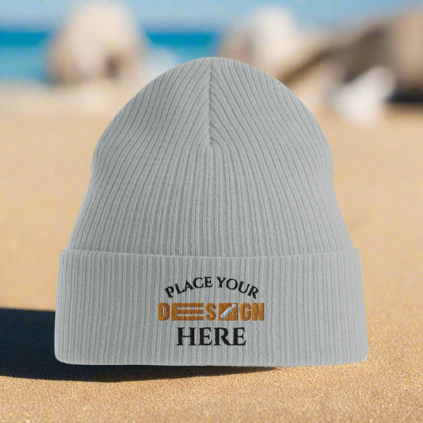 Fashion Meets Sustainability - Organic Customizable Cuffed Beanie - Light Grey - Beanies