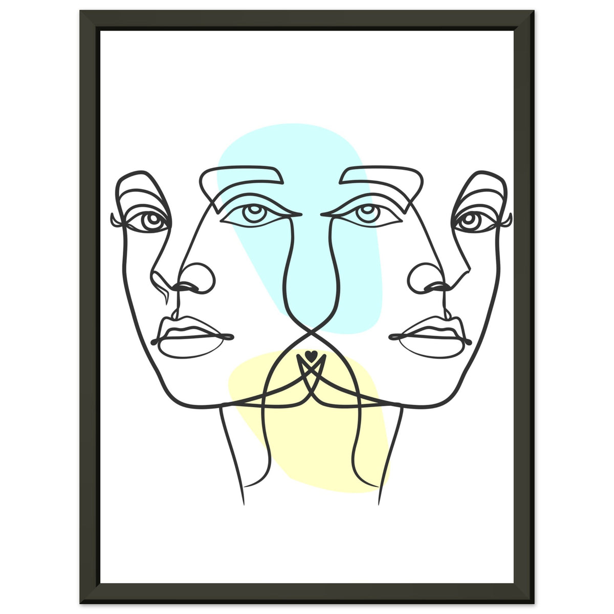 Twins in Harmony - Minimalist Faces with Pastel Touch - 30x40 cm 12x16″ - Metal Framed Posters