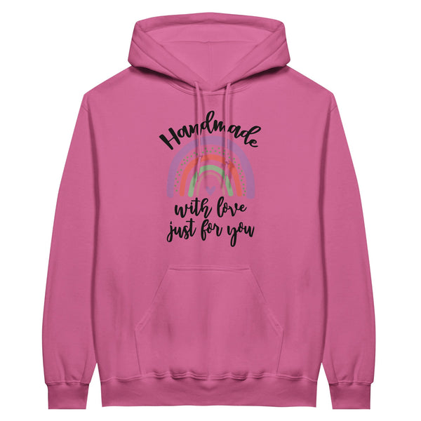 Handmade with Love - Rainbow Text Unisex Hoodie - Azalea - Hoodies