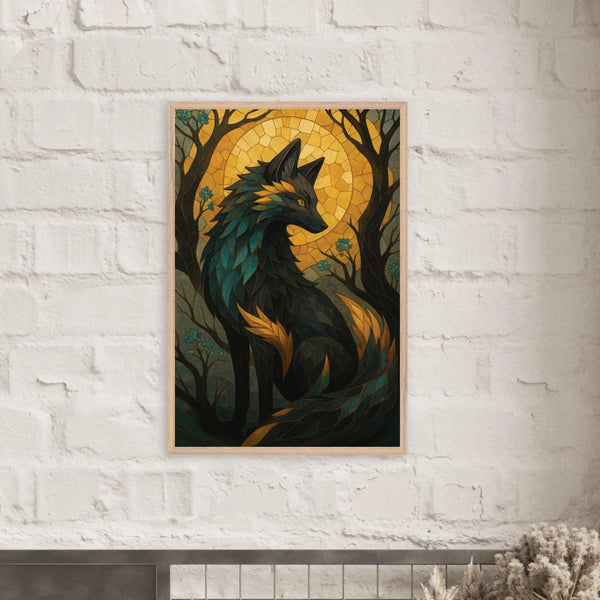 Mystical Fox Wooden Framed Poster - Gift for Art Lovers - Wood frame - Wooden Framed Posters